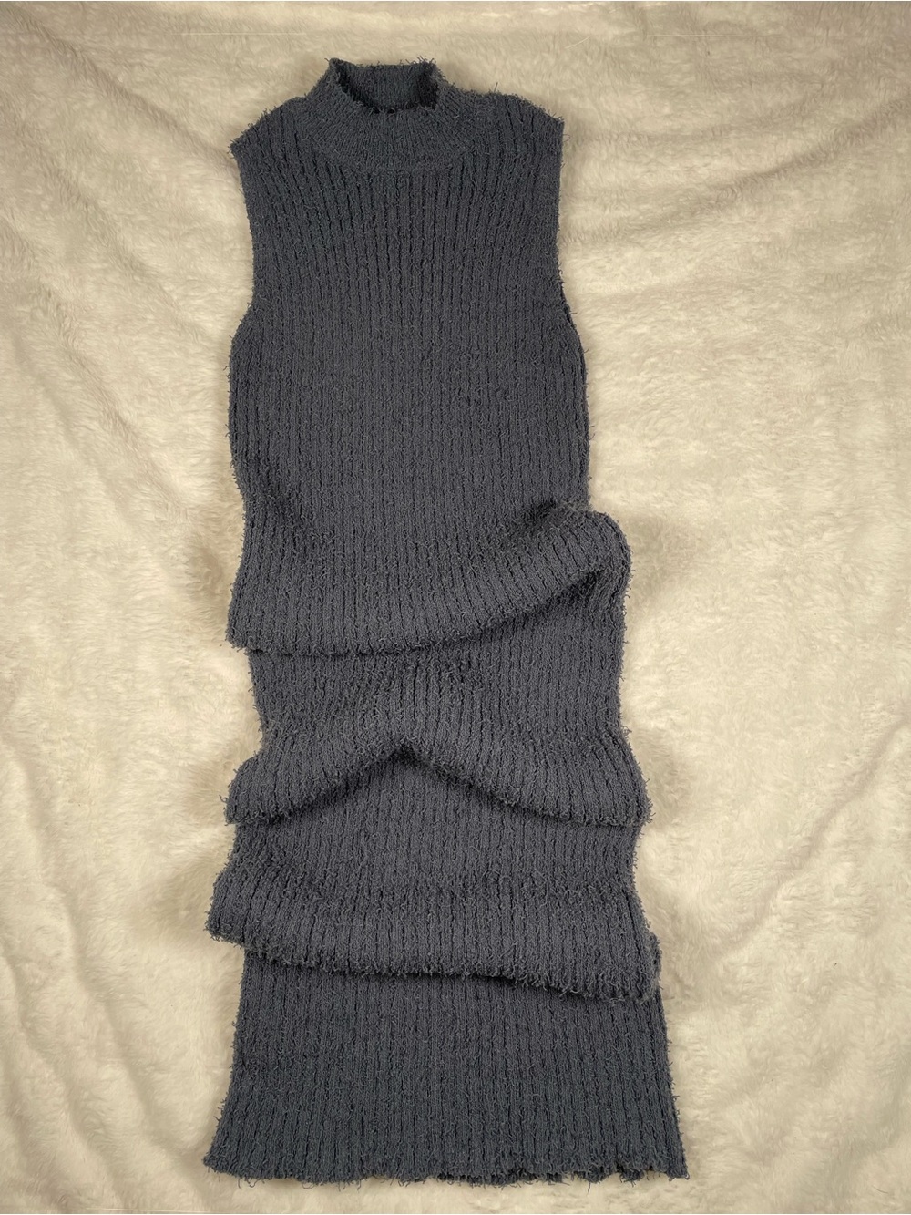 Textured Grey Knit ZARA High Neck Chenille Midi Maxi Dress M